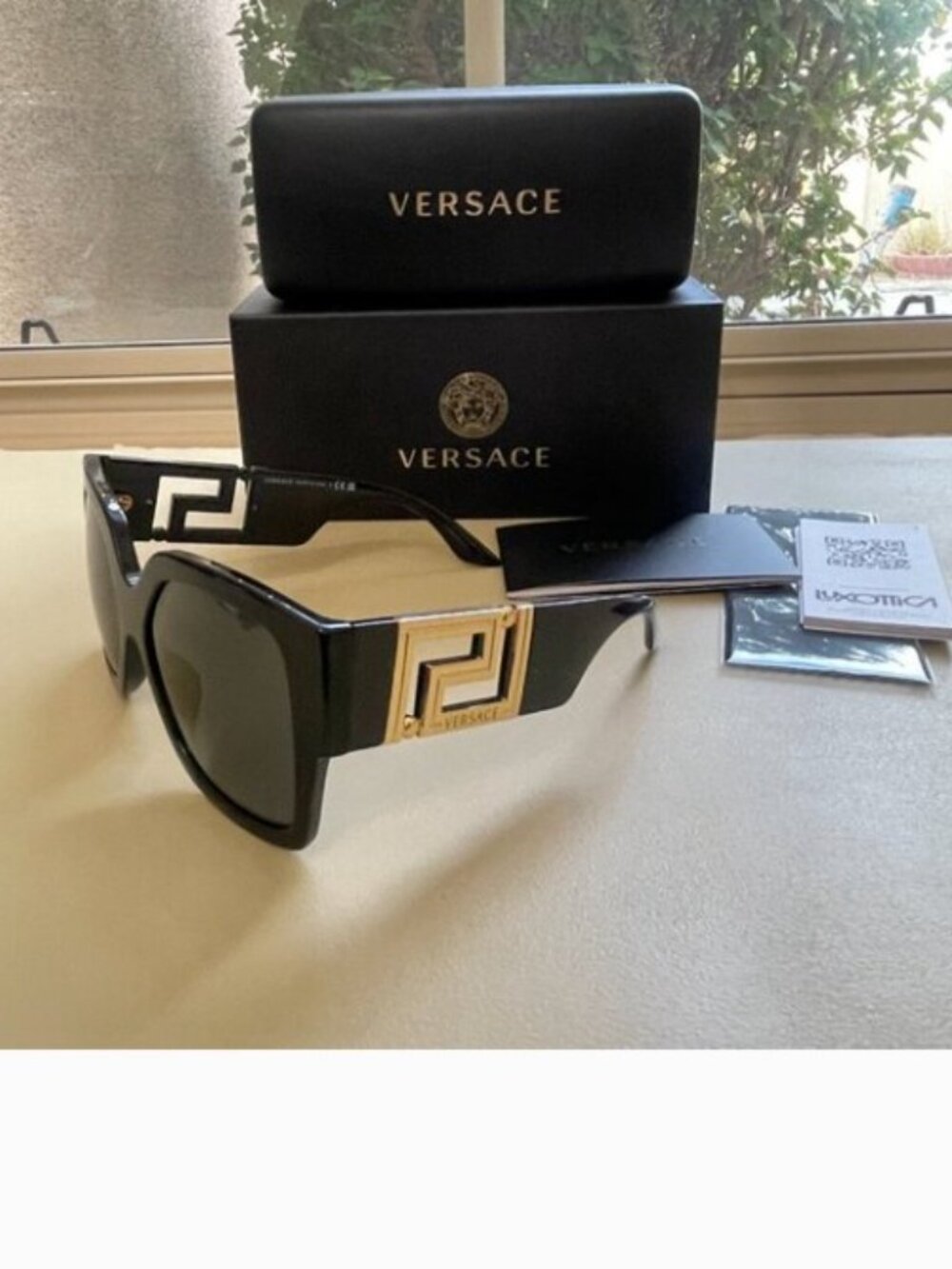 New Versace Sunglasses Black Gold Oversize Mod VE4402 Authentic!